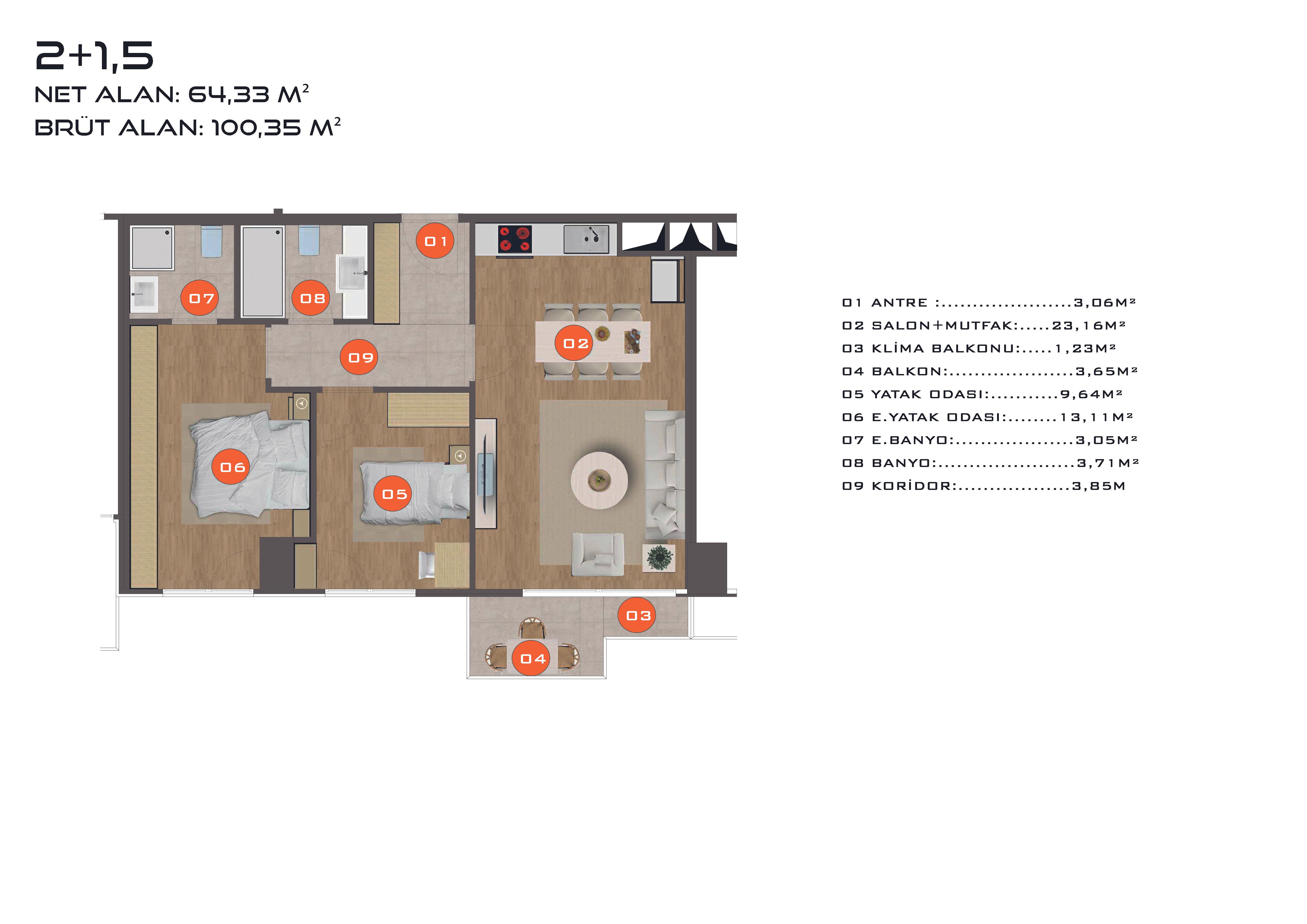 DKY Sahil 2+1.5 Floor Plan 161m2