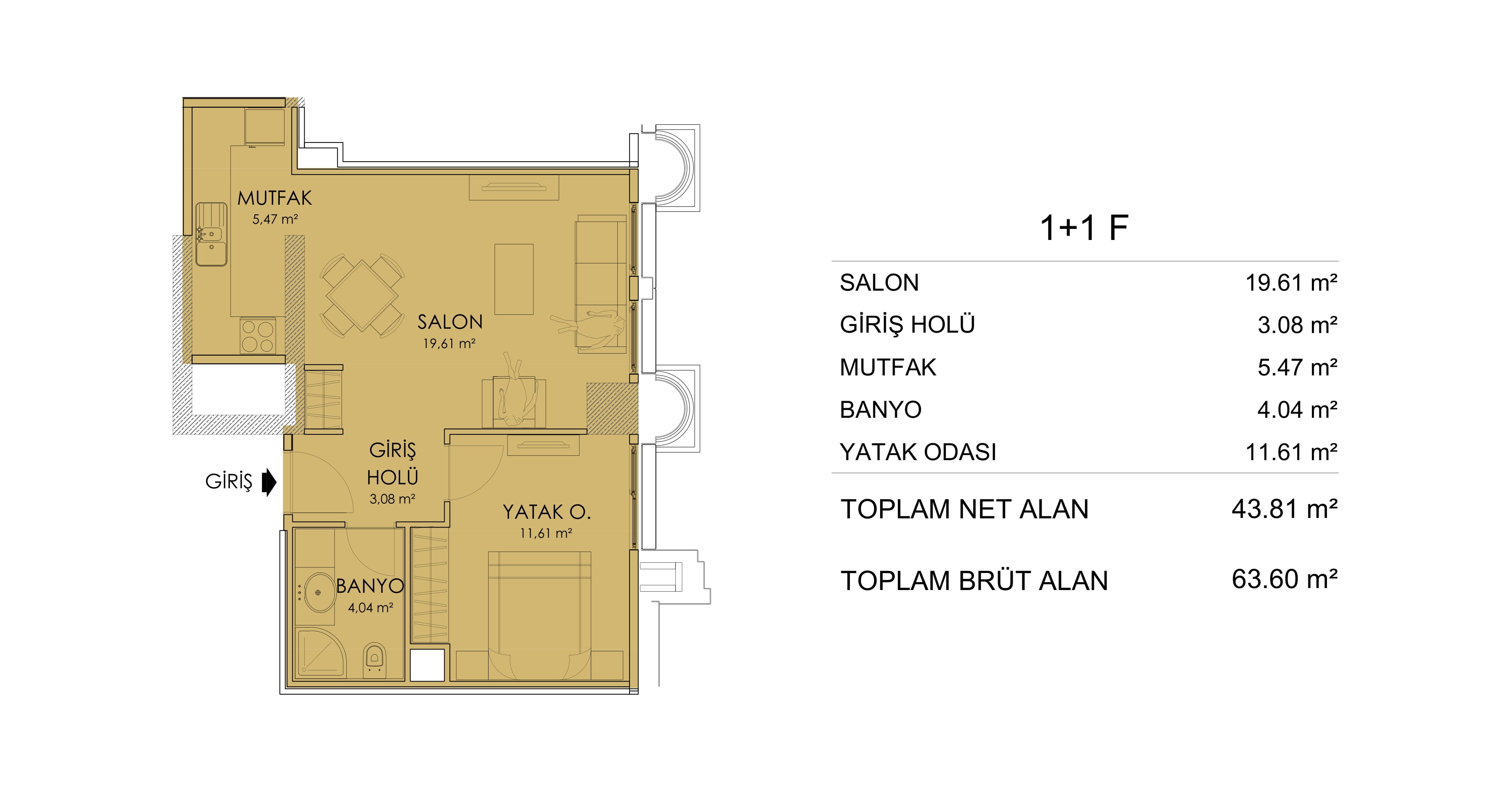 Deluxia Inn Residence 1+1 Floor Plan 54m2