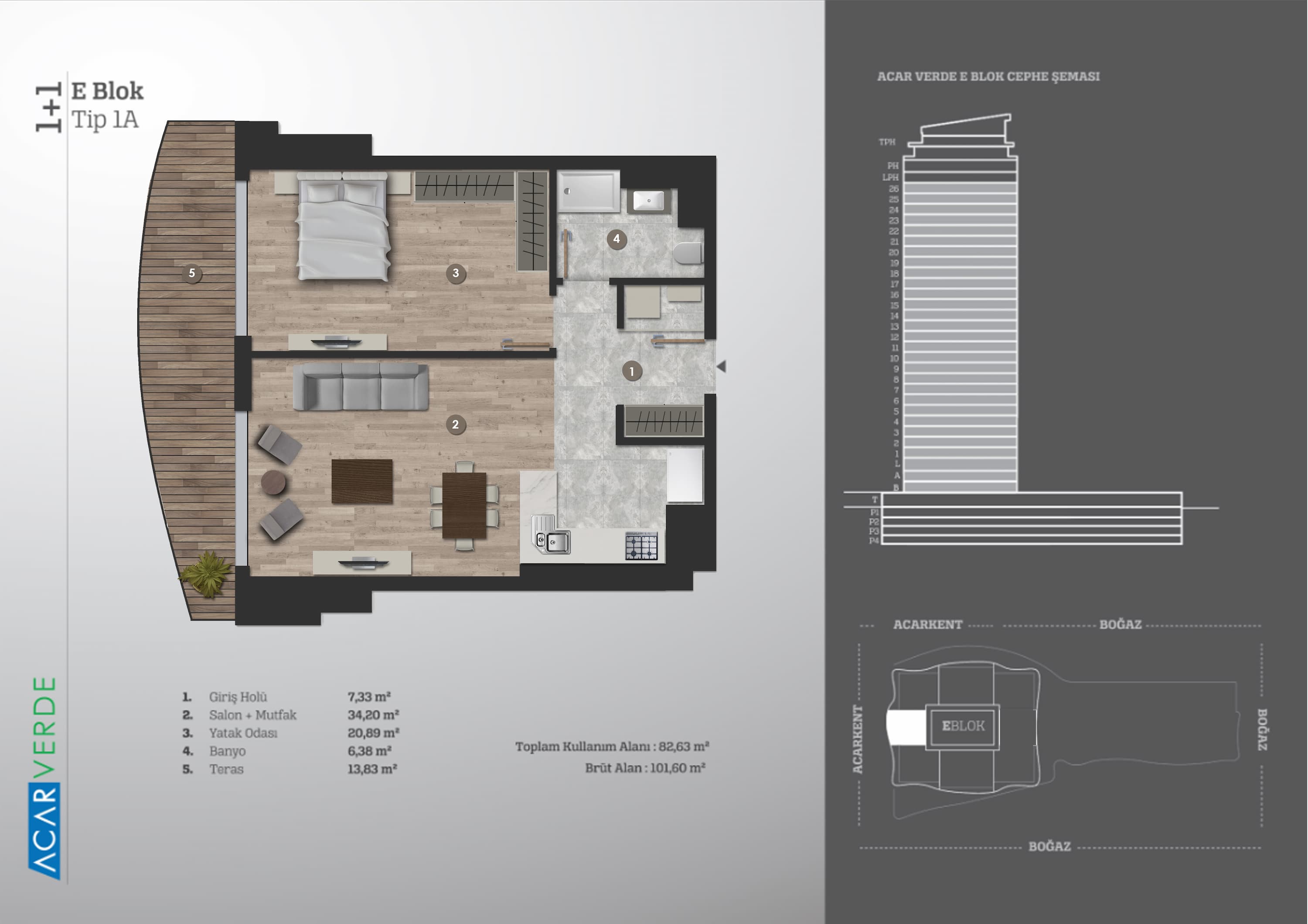 Acarverde Residence 1+1 Floor Plan 97m2