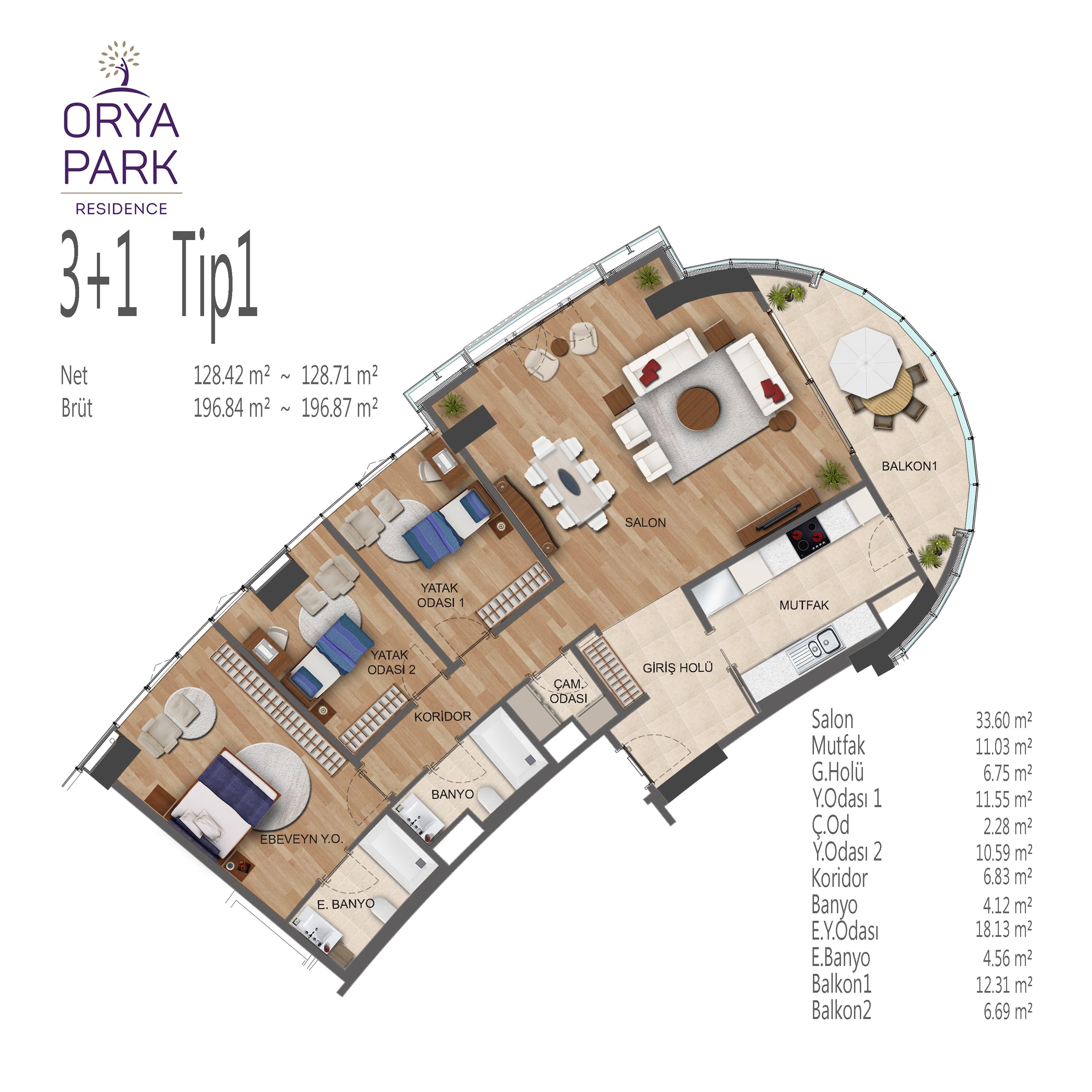 Orya Park 3+1 Floor Plan 173m2