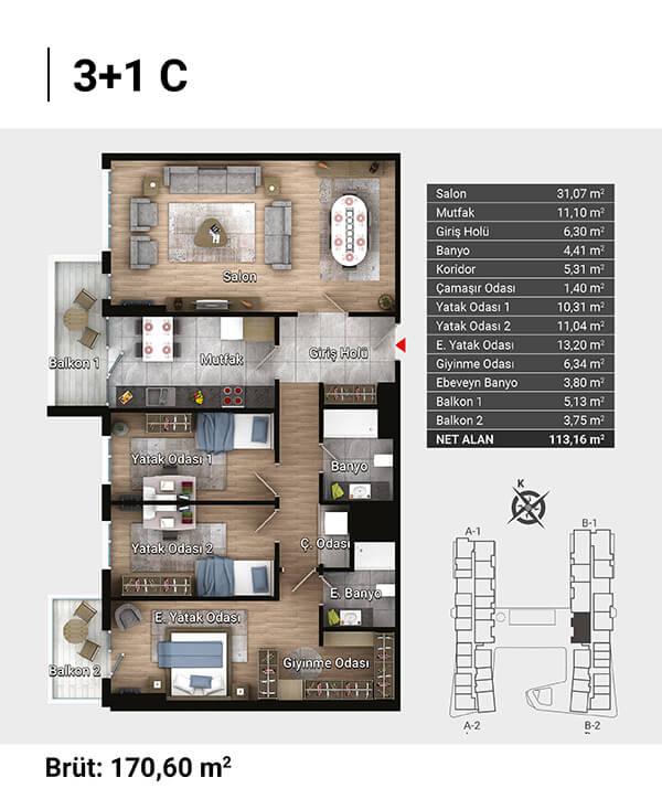 Collet Avcilar 3+1 Floor Plan 127m2