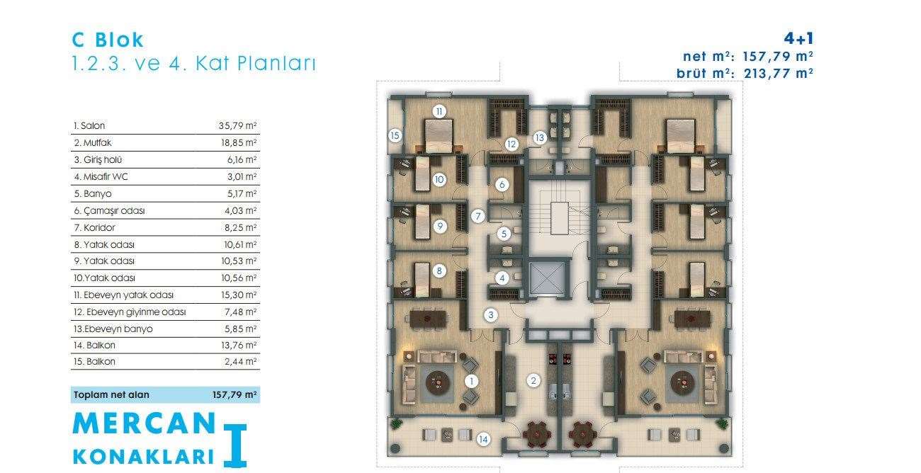 Deniz Istanbul 4+1 Floor Plan 213m2