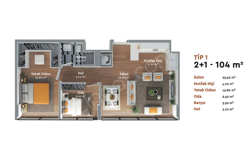 Nivo Atakoy Homes Istanbul 2+1 Floor Plan 104m2