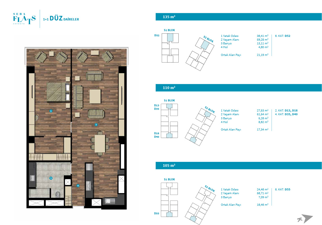 Seba Flats 1+1 Floor Plan 102m2