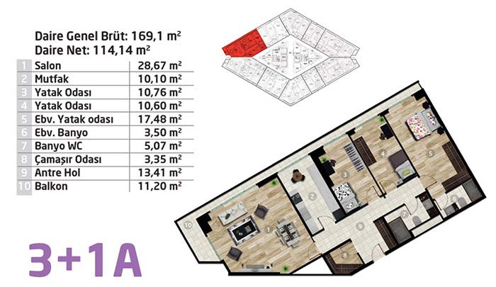 Sua Elite Concept 3+1 Floor Plan 169 m2